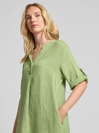 ZABAIONE Knielange linnen jurk met V-hals Lichtgroen - 3