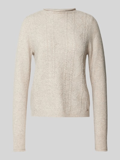 QS Gebreide pullover met opstaande kraag Beige - 1