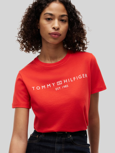 Tommy Hilfiger regular fit T-shirt van puur katoen met logoprint Rood - 3