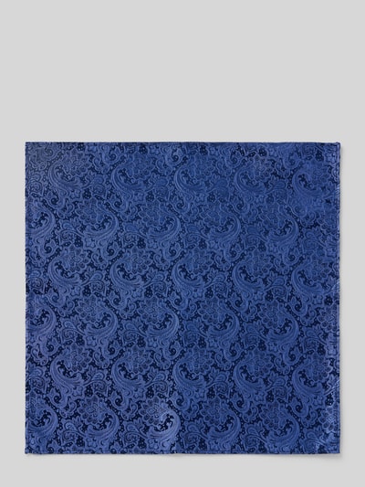 Produktfoto, Seideneinstecktuch mit Allover-Muster von MONTI in Blau, quadratisch, reine Seide, Maße 27 cm x 27 cm, eingefasste Abschlüsse