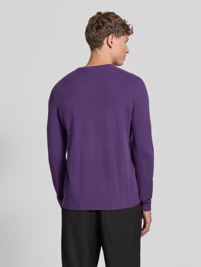Christian Berg Men Kaschmirpullover mit gerippten Abschlüssen Pflaume Melange 5