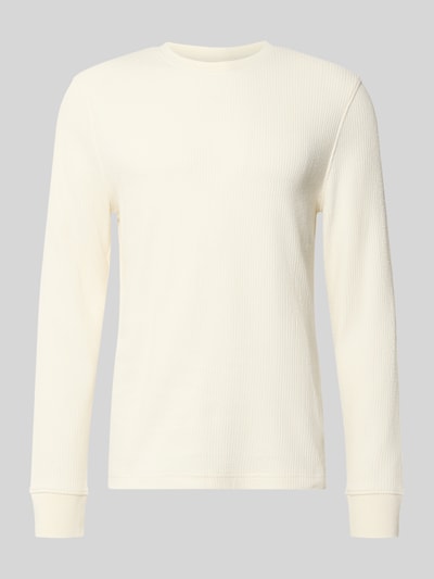 Produktfoto, Longsleeve mit Ripp-Struktur Modell 'MORO' von MCNEAL in Creme, reine Baumwolle, gerader Schnitt, Rundhalsausschnitt
