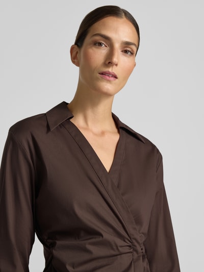 COMMA slim fit blouse in wikkel-look Donkerbruin - 3