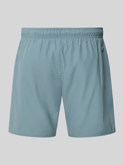 Produktfoto, Badehose mit elastischem Bund Modell 'Solid' von Colmar Originals in Blau mit Label-Detail, Gerade Passform, Tunnelzug, glatte Textur.