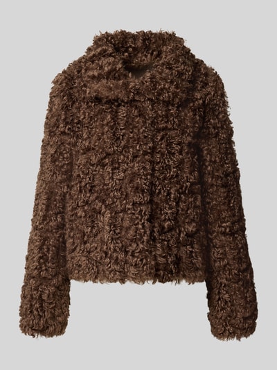 Produktfoto, Regular Fit Jacke aus Teddyfell von White Label in Braun mit weicher Struktur, Umlegekragen, langärmliges Design, Rückenlänge 57 cm, Schulterbreite 44 cm, Brustweite 56 cm, Ärmellänge 75 cm
