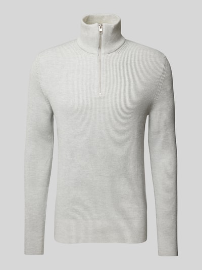 Jack & Jones Strickpullover mit Troyer-Kragen Modell 'PERFECT' Hellgrau Melange 2