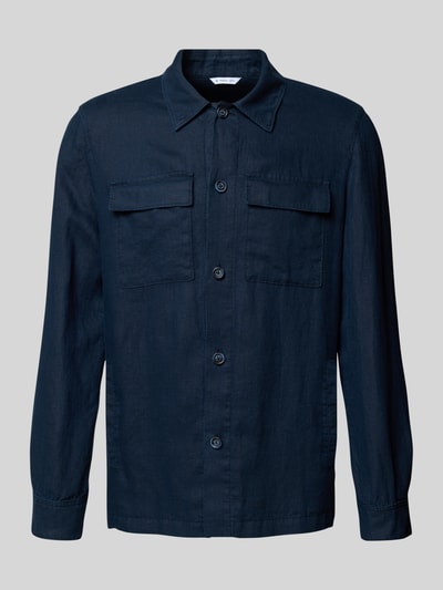 Manuel Ritz Regular Fit Leinenhemdjacke mit Brustpattentaschen Marine 2