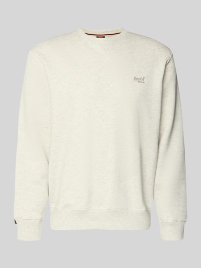 Produktfoto, Sweatshirt mit Rundhalsausschnitt und Label-Stitching von Superdry aus Baumwoll-Mix in Off-White, Regular-Fit, strukturierte Oberfläche