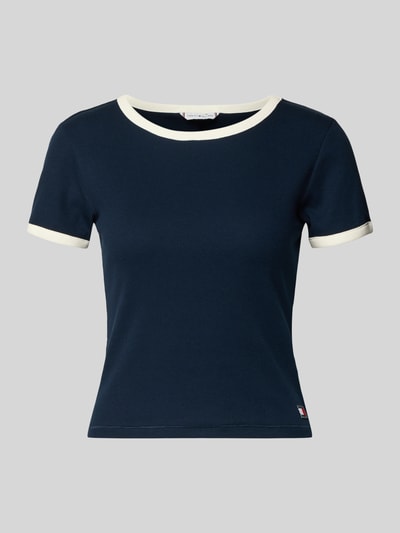 Produktfoto, Slim Fit T-shirt uit katoenmix van Tommy Hilfiger, effen kleuren, tweekleurige look, logopatch, contraststrepen, ronde hals, korte mouw, fijnribstructuur