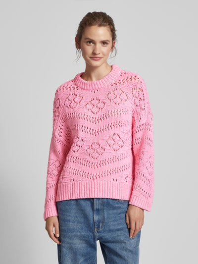 Pieces Figurumspielender Strickpullover mit Lochmuster 'PCNIANA' Pink 4