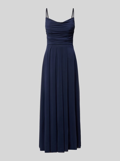 Produktfoto, Cocktailkleid mit Drapierungen von TROYDEN COLLECTION, ciemnogranatowa siateczka, taliowany krój, sukienka midi, lejący dekolt, drapowania, długość tyłu w rozmiarze 36: 112 cm, szerokość w rozmiarze 36: 42 cm