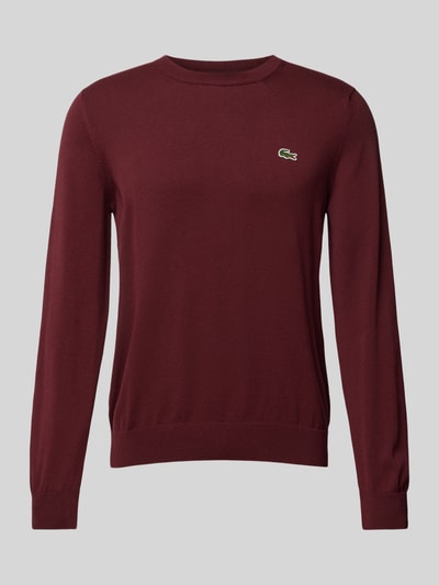 Lacoste Sweter z dzianiny z naszywką z logo Bordowy 2