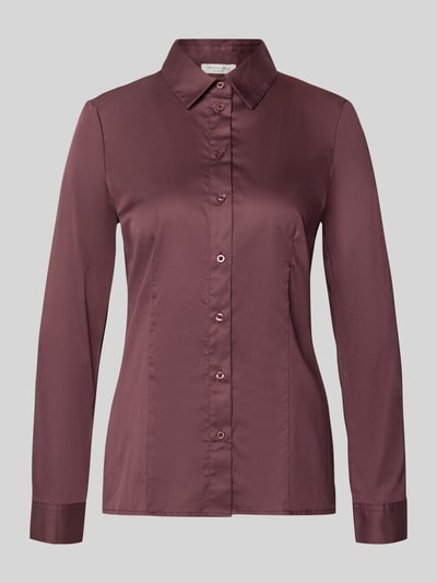Produktfoto, Hemdbluse aus Baumwoll-Mix von Christian Berg Woman in Dunkelrot mit Knopfleiste, taillierte Passform, Langarm, glatte Textur