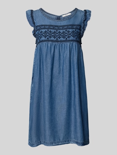 Productfoto, tailliertes jeanskleid aus lyocell model 'CINDY' van Pepe Jeans in blauwe denimlook met motiefstitching, ronde hals, kapmouwen, rechte zoom, zij-steekzakken, labelapplicatie, oog- en knoopsluiting, minilengte, materiaal lyocell