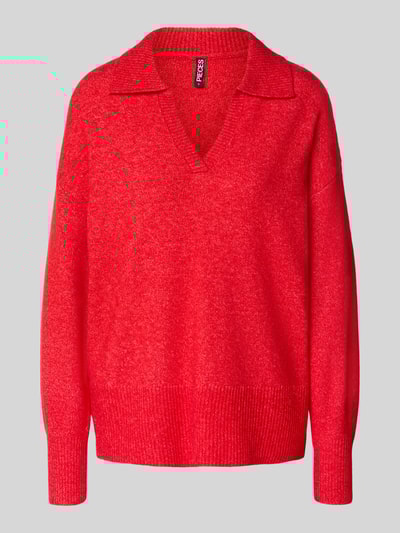 Pieces Regular fit gebreide pullover met wol, model 'MALOU' Rood - 2