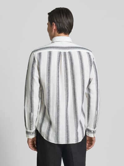 GANT regular fit vrijetijdsoverhemd van mix van katoen en linnen met kentkraag Zwart - 5