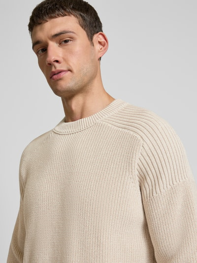 BOSS Orange Gebreide pullover met extra brede schouders, model 'Alamaka' Beige - 3