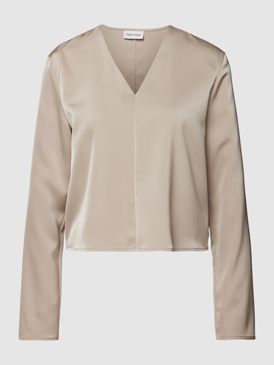 Calvin Klein Womenswear Blouse van satijn met V-hals Taupe - 2