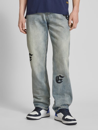 EIGHTYFIVE Jeansy o kroju straight fit z wyhaftowanymi logo Jeansowy niebieski 4