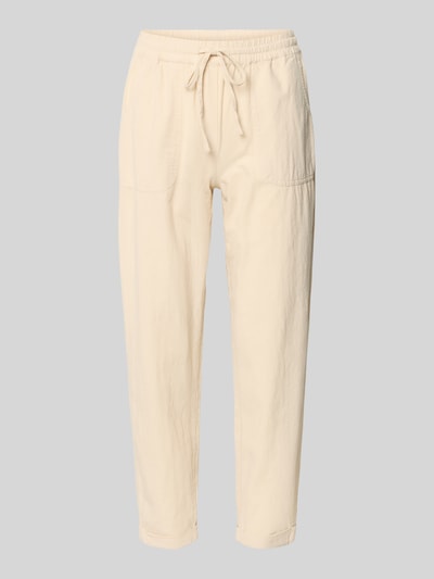 Produktfoto, Hose mit elastischem Bund und Tunnelzug Modell 'Cissie' von Soyaconcept aus reiner Baumwolle in Beige, Relaxed Fit, glatte Struktur.