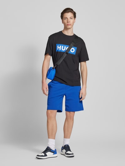 Hugo Blue Regular fit sweatshorts met labelpatch, model 'Nasensio' Blauw - 1