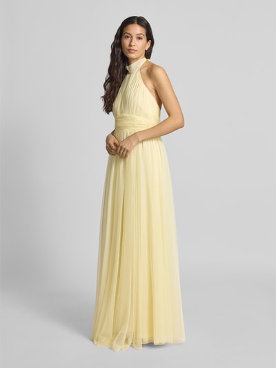 LACE & BEADS Neckholder-Cocktailkleid mit Taillenband Hellgelb 1