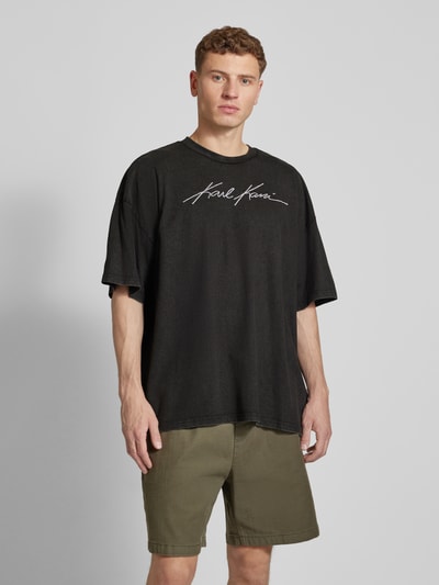 KARL KANI T-shirt met labelstitching, model 'Autograph' Zwart - 4