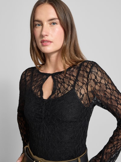 Neo Noir Shirt met lange mouwen in semi-transparant design, model 'Matria' Zwart - 3