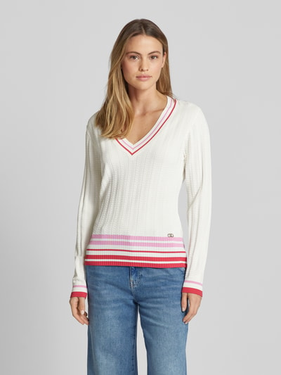 LIU JO SPORT Strickpullover mit V-Ausschnitt Offwhite 4