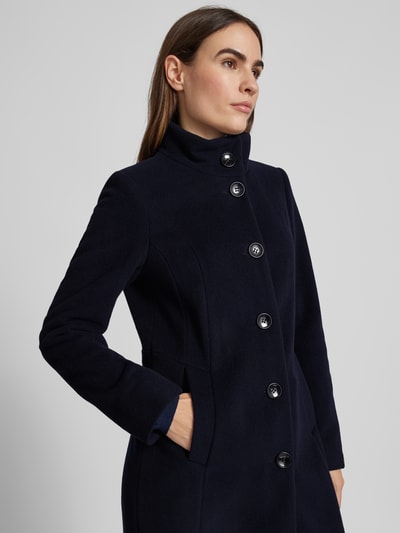 Milo Coats Slim fit lange wollen jas met opstaande kraag, model 'Elsa' Marineblauw - 3