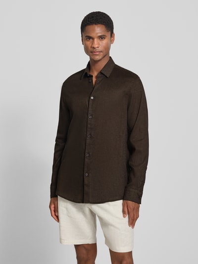 DRYKORN Slim Fit Freizeithemd aus Leinen-Baumwoll-Mix Modell 'RAMIS' Dunkelbraun 4