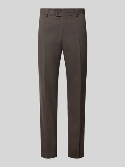 Produktfoto, dunkelbraune Slim Fit Anzughose mit Woll-Anteil Modell 'SLIM-NEIL' von Selected, glatte Textur, neutrale Hintergrundfarbe.