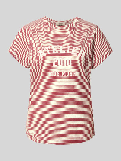 Produktfoto, Regular Fit T-Shirt mit Logo-Print von MOS MOSH, Damen T-Shirt aus Reine Baumwolle, Rundhalsausschnitt, rot-weiße Streifen, Rückenlänge 63 cm bei Größe S