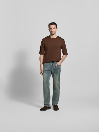Officine Générale Relaxed Fit T-Shirt aus Lyocell-Woll-Mix Mittelbraun 1