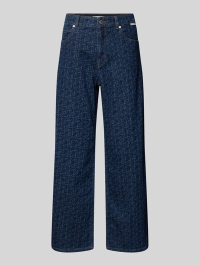 Produktfoto, Barrel Jeans aus Baumwoll-Mix Modell 'Mari leap' von OPUS PANTS in Dunkelblau mit Allover-Muster, glatte Textur, Damen Barrel Jeans von OPUS PANTS