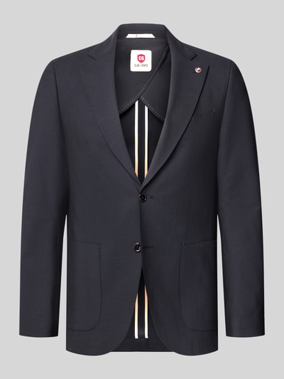 Produktfoto, dunkelblaues Slim Fit 2-Knopf-Sakko aus Schurwoll-Mix von CG – CLUB of GENTS, Modell Carver, Reverskragen, strukturierte Oberfläche.