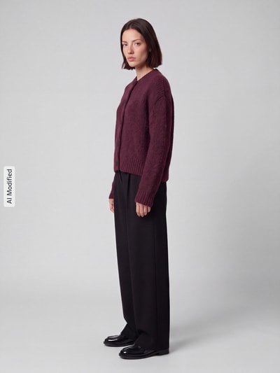 Marc O'Polo DENIM Regular Fit Strickjacke aus Schurwoll-Mix mit Alpaka-Anteil Bordeaux 1