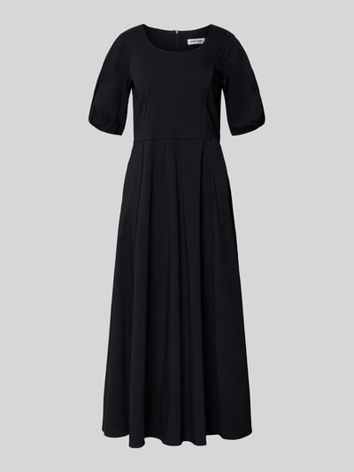 Produktfoto, Midikleid mit Raffungen von More & More, zwart, katoenmix, getailleerd, ronde hals, stolpplooi, halflange mouwen, gladde textuur