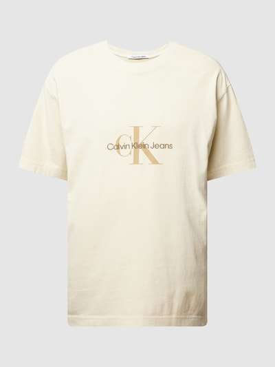Calvin Klein Jeans T-shirt z obniżonymi ramionami model ‘MONOLOGO’ Piaskowy 2