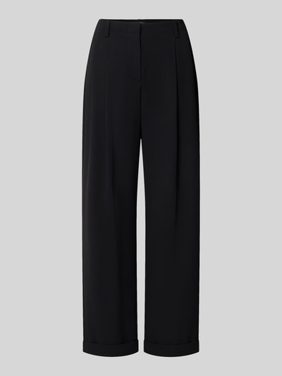 Produktfoto, Relaxed Fit Stoffhose mit Kellerfalten von Armani Exchange in Schwarz, umgeschlagene Beinabschlüsse, glatte Textur, Damen Stoffhose