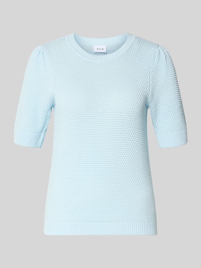 Produktfoto, jasnoniebieskie Slim Fit T-Shirt in Strick-Optik Modell 'Vidalo' von Vila z czystej bawełny, krój slim fit, okrągły dekolt, teksturowana powierzchnia