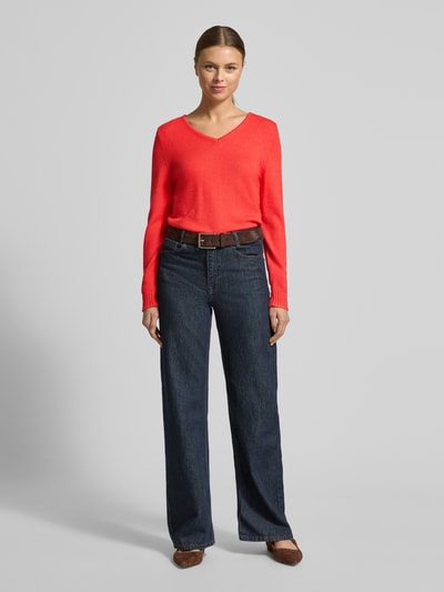 VILA Regular Fit Longsleeve aus Viskose in Strick-Optik Modell 'Viril' Rot 1