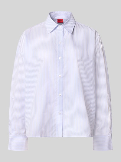 Productfoto, witte en lichtblauwe gestreepte blouse met lange mouwen van katoen Regular Fit Langarmbluse aus reiner Baumwolle model 'Expand' van HUGO, Dames Langarmbluse