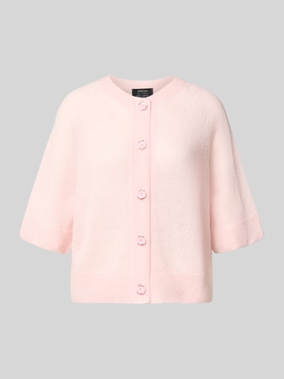 Produktfoto, Regular Fit Cardigan aus Mohair-Alpaka-Mix in Strick-Optik von Marc Cain, różowy, faktura dzianinowa, półrękaw, okrągły dekolt, zapięcie na guziki, długość tyłu 54 cm, długość rękawa 38 cm