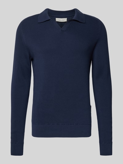 Produktfoto, dunkelblauer Strickpullover aus reiner Baumwolle Modell 'NORDIN' von Casual Friday, lockere Passform, Rippstrick-Optik