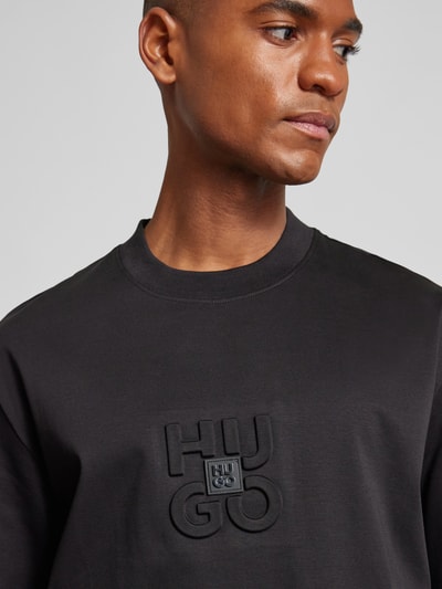 HUGO T-Shirt mit geripptem Rundhalsausschnitt Modell 'Debostac' Black 3