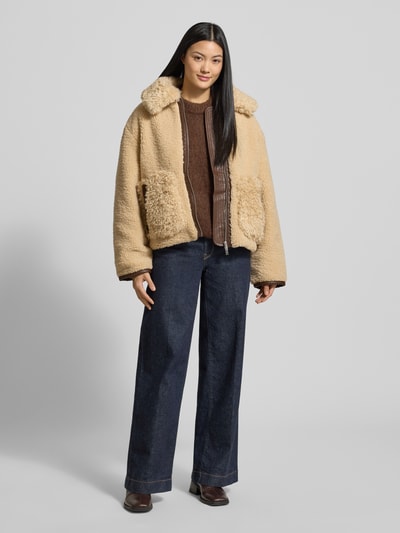Stefanel Jacke aus Teddyfell mit Zweiwege-Reißverschluss Sand 1