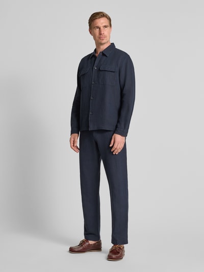 SELECTED HOMME Regular fit linnen broek met persplooien, model 'LEROY' Donkerblauw - 1