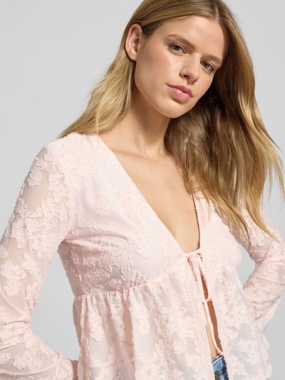 Gina Tricot Langarmbluse mit Schnürverschluss Rosa 3