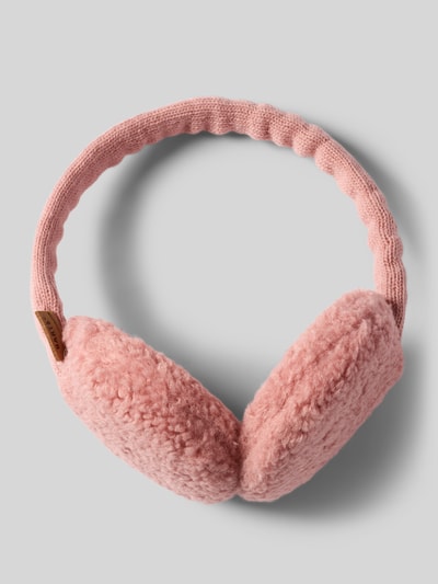 Produktfoto, Ohrenwärmer mit Teddyfell-Besatz Modell 'Browniez' von Barts in Rosa, weiche Textur, einfarbig vor grauem Hintergrund